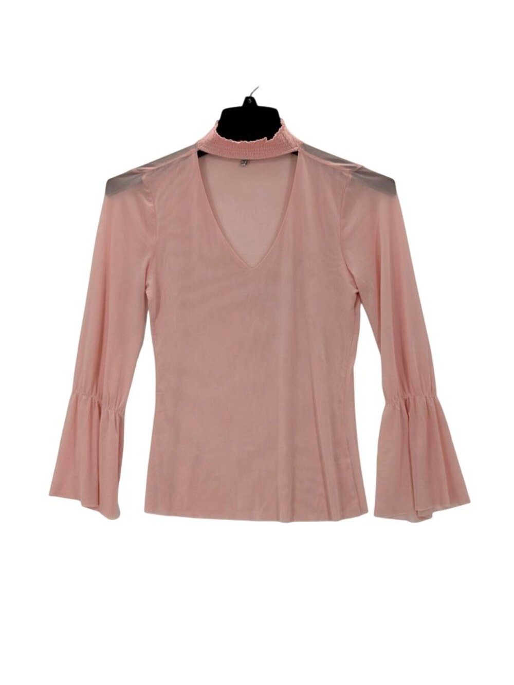 Mesh Semi Sheer Bell Sleeve Top V Neck Choker Coquette Romantic Y2K Fairy Small